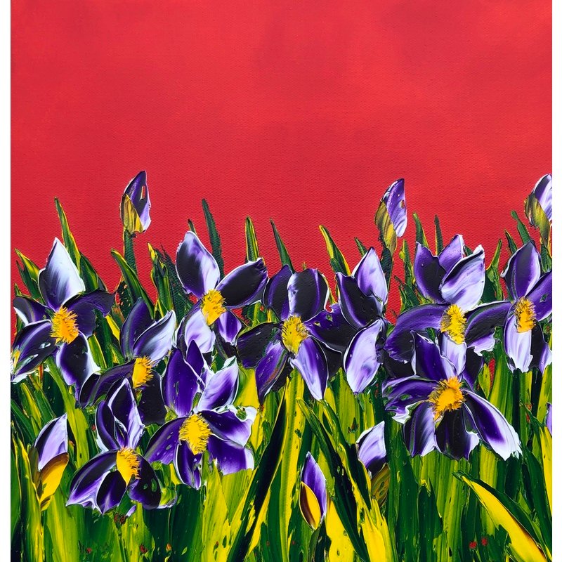 Purple Irises on Red